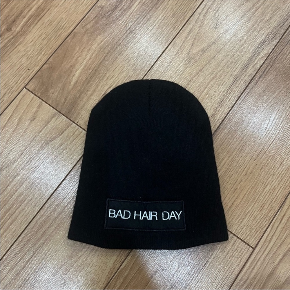 “Bad hair day” Black Knit Beanie